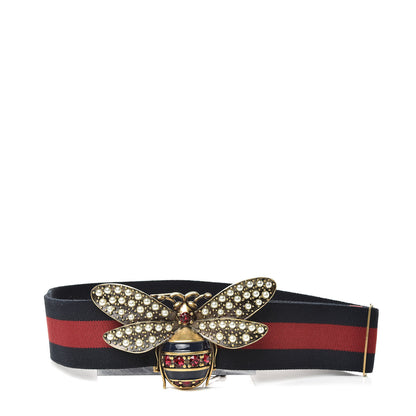 Gucci Web Queen Margaret Bee Belt 80 32 Red Navy 1 of 4