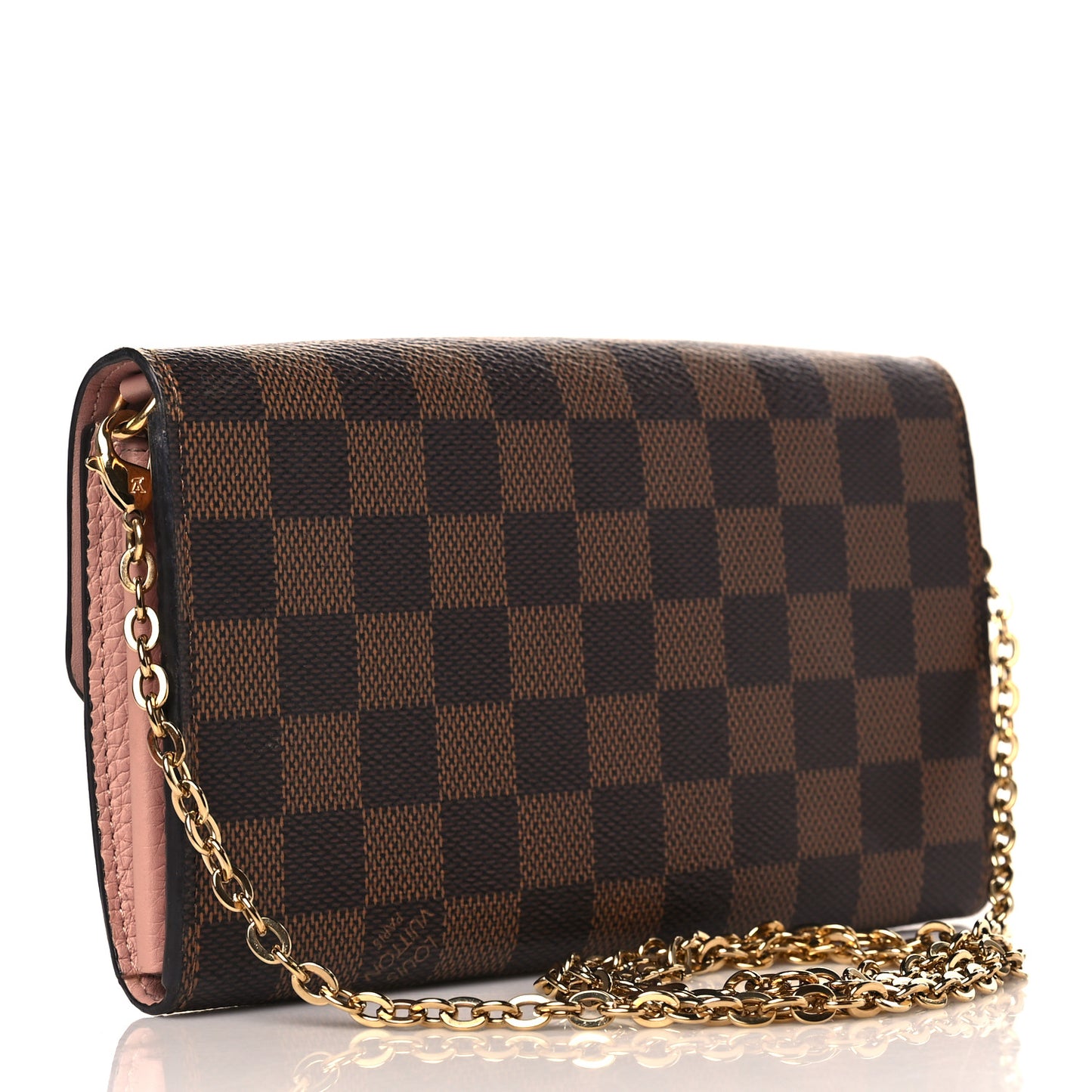 Damier Ebene Croisette Chain Wallet Rose Ballerine
