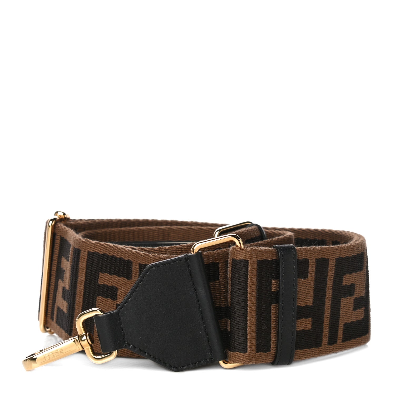 Fendi Ribbon Vitello Seta FF 1974 Adjustable Strap You Fango Marrone Black 1 of 8
