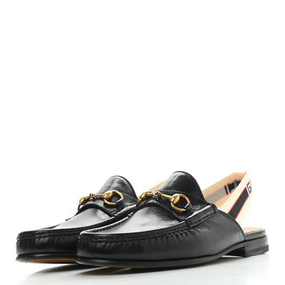 Gucci Goatskin Stripe Mens Horsebit Slingback Slippers 7 Black 3 of 9