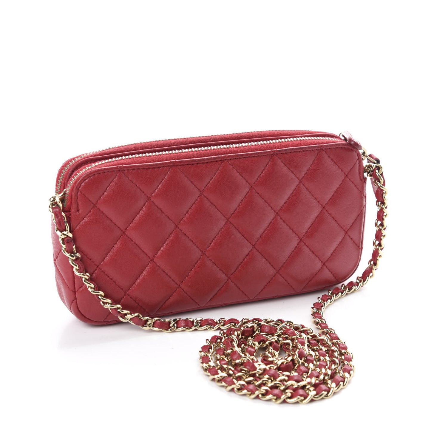 Lambskin Quilted Small Clutch With Chain Dark Pink