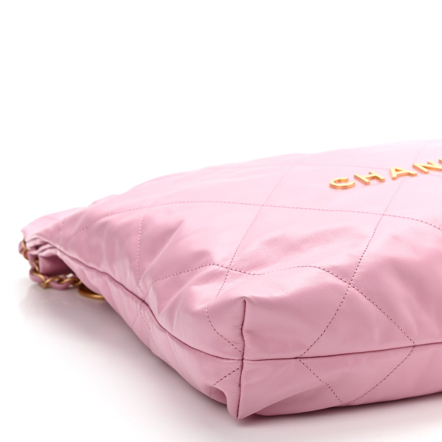 Shiny Calfskin Quilted Chanel 22 Drawstring Bag Pink