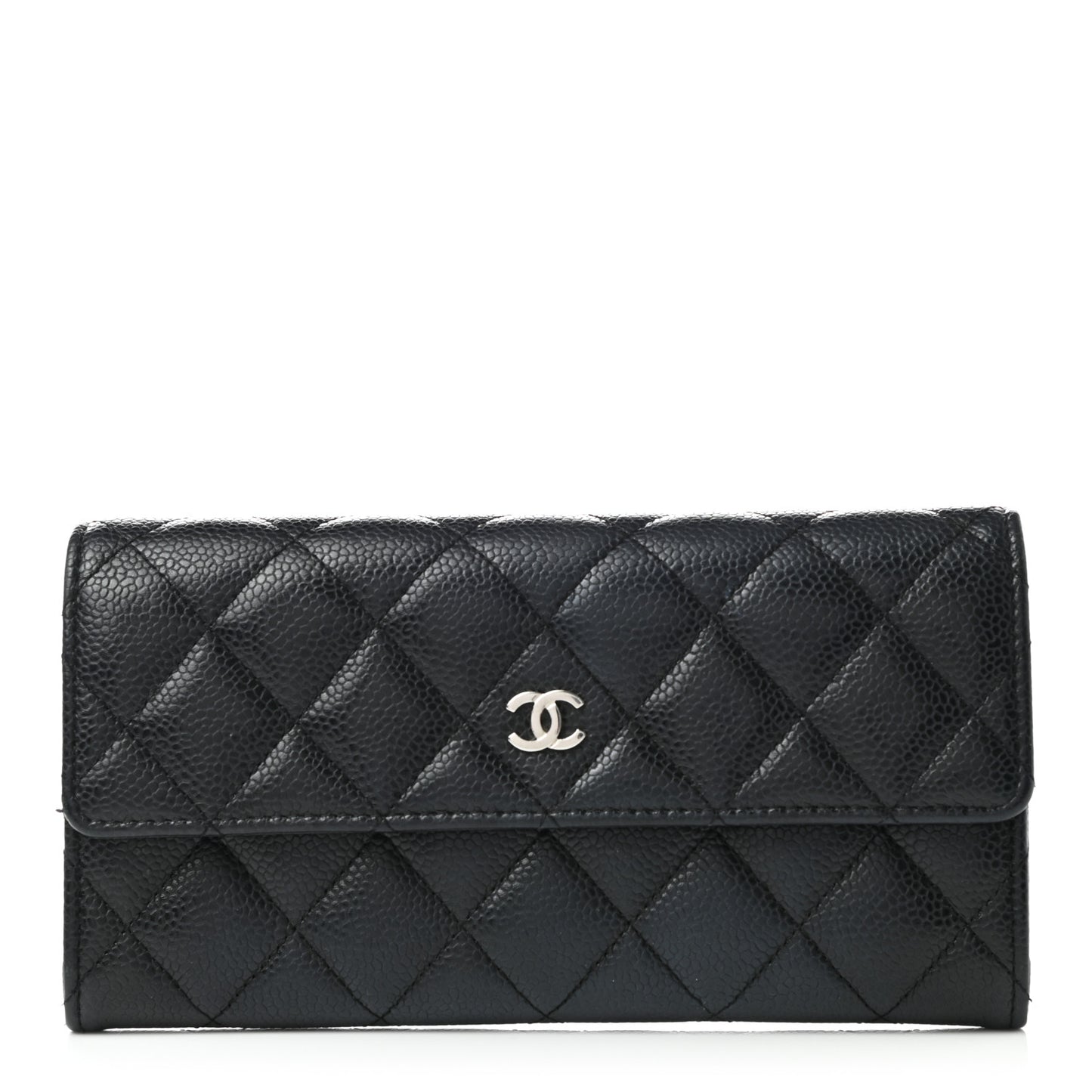 Caviar Quilted Large Gusset Flap Wallet Black