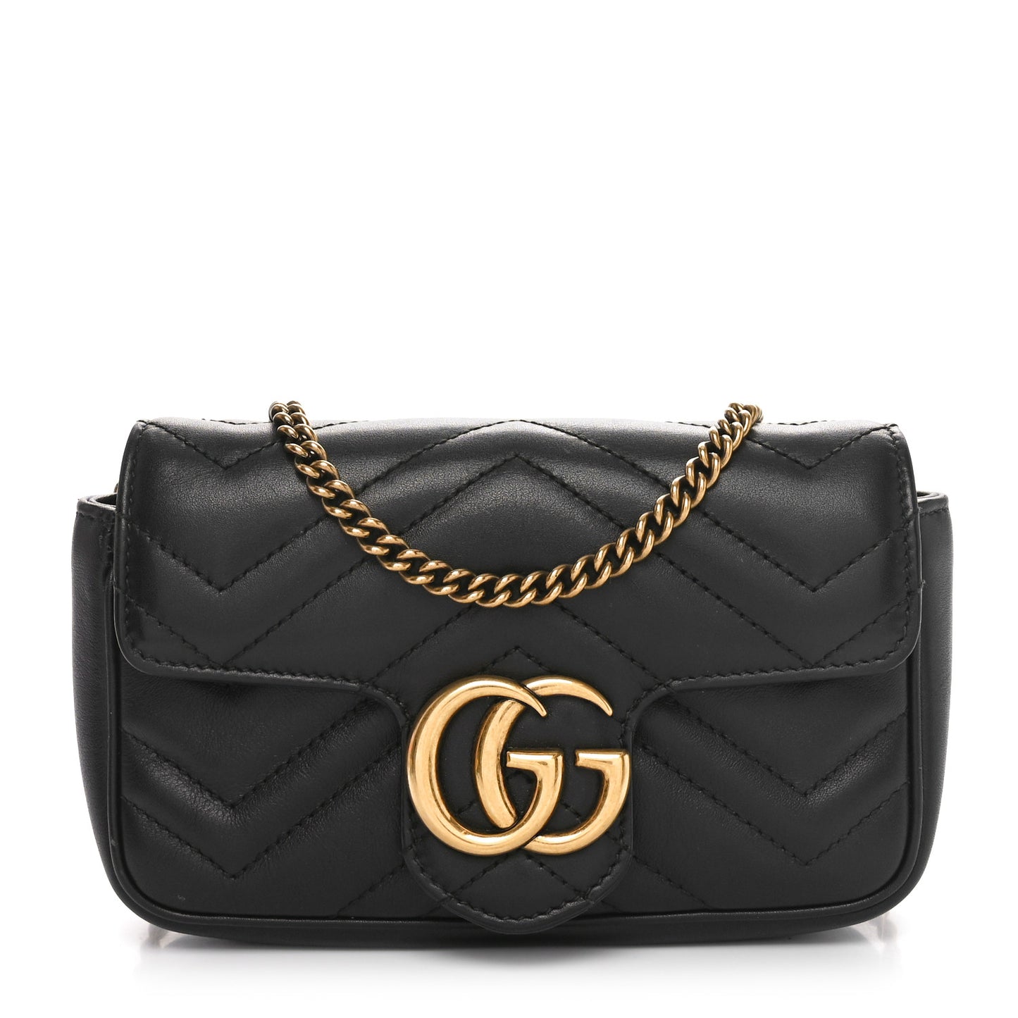 Calfskin Matelasse Super Mini GG Marmont Shoulder Bag Black