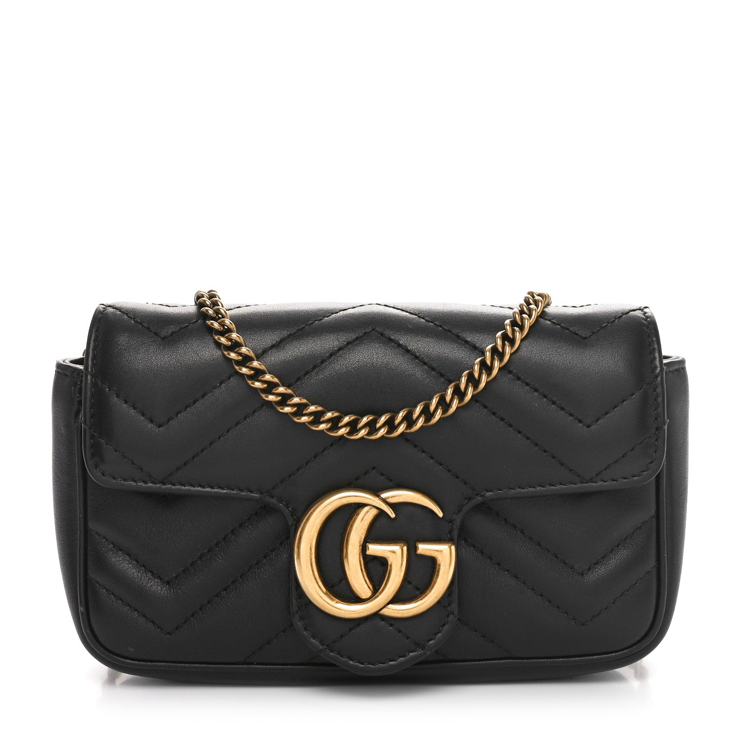 Gucci Calfskin Matelasse Super Mini GG Marmont Shoulder Bag Black 1 of 10
