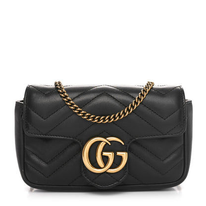 Gucci Calfskin Matelasse Super Mini GG Marmont Shoulder Bag Black 1 of 10