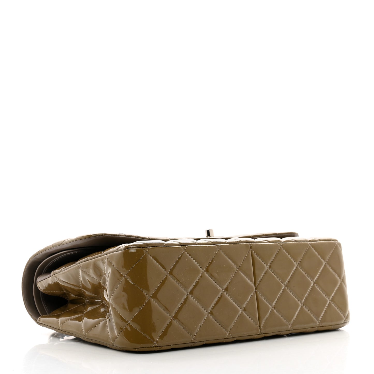 Patent Calfskin Quilted Jumbo Double Flap Grey