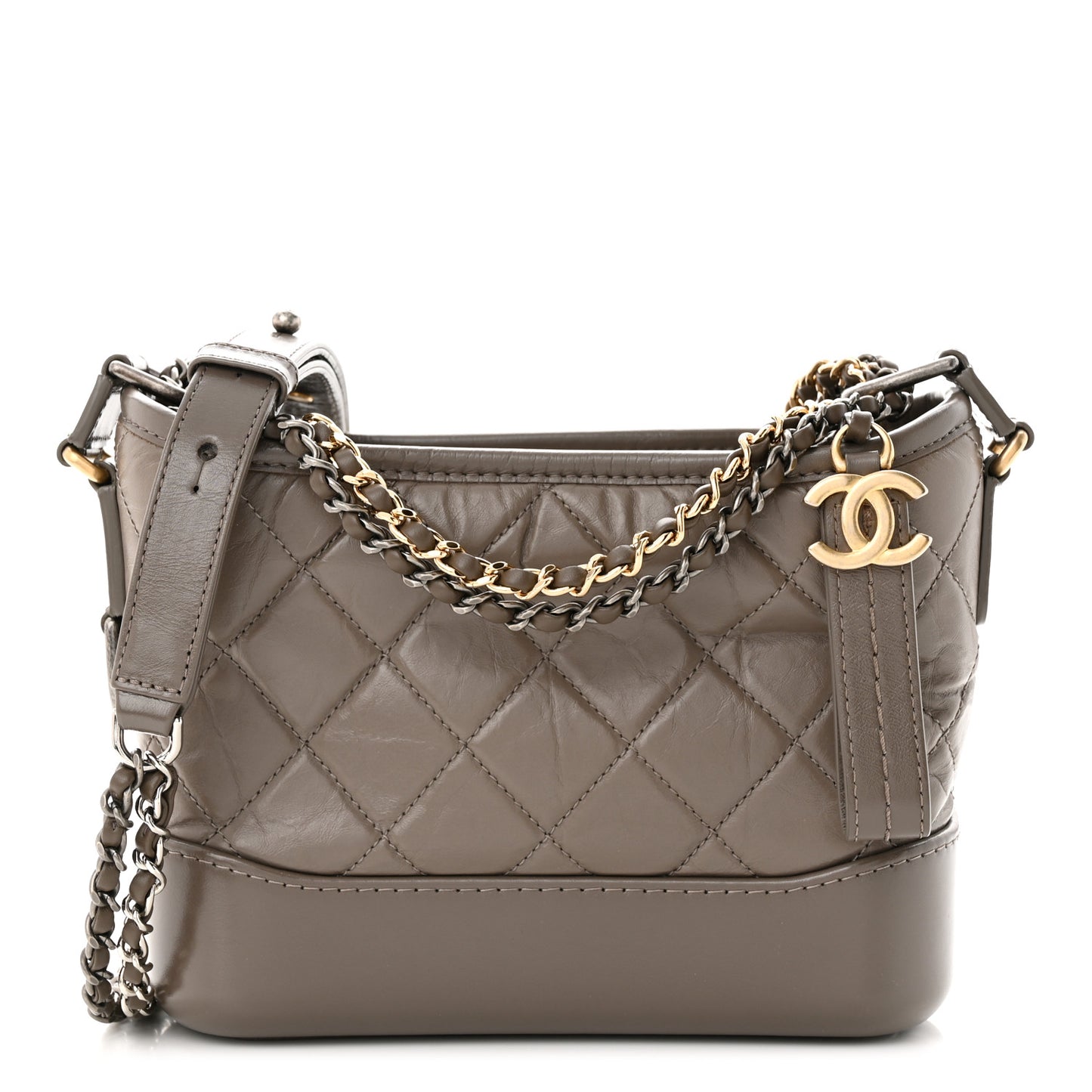 Aged Calfskin Quilted Small Gabrielle Hobo Grey