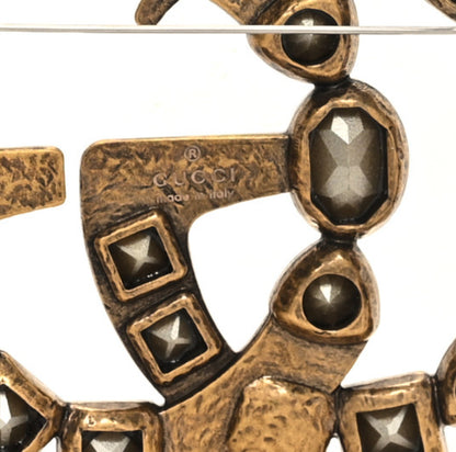 Gucci Metal Crystal Double G Brooch Aged Gold Multicolor 3 of 4