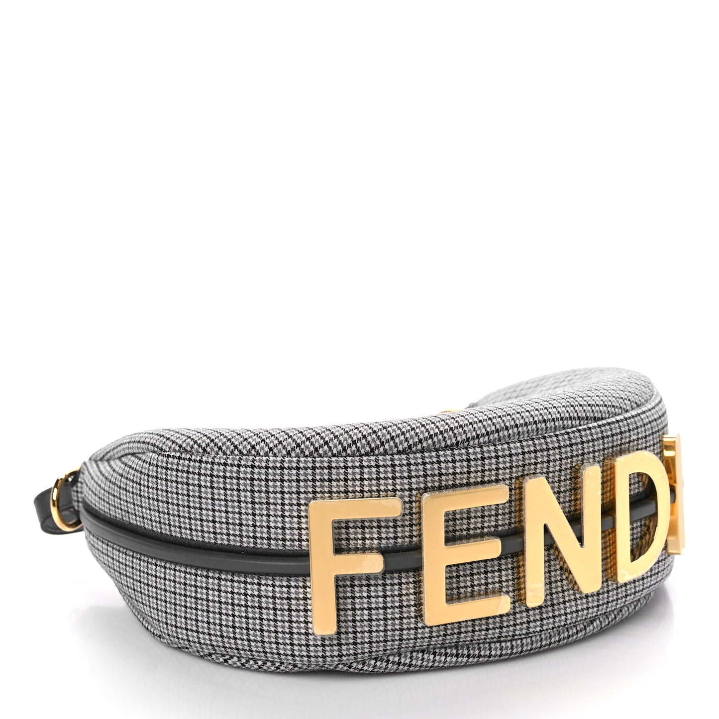 Wool Vitello Grace Small Houndstooth Small Fendigraphy Hobo Bag Grigio Anthracite