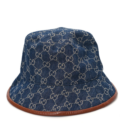 Gucci Washed Jacquard Denim Nappa GG Monogram Oscar Bucket Hat L Denim Cuir 6 of 9