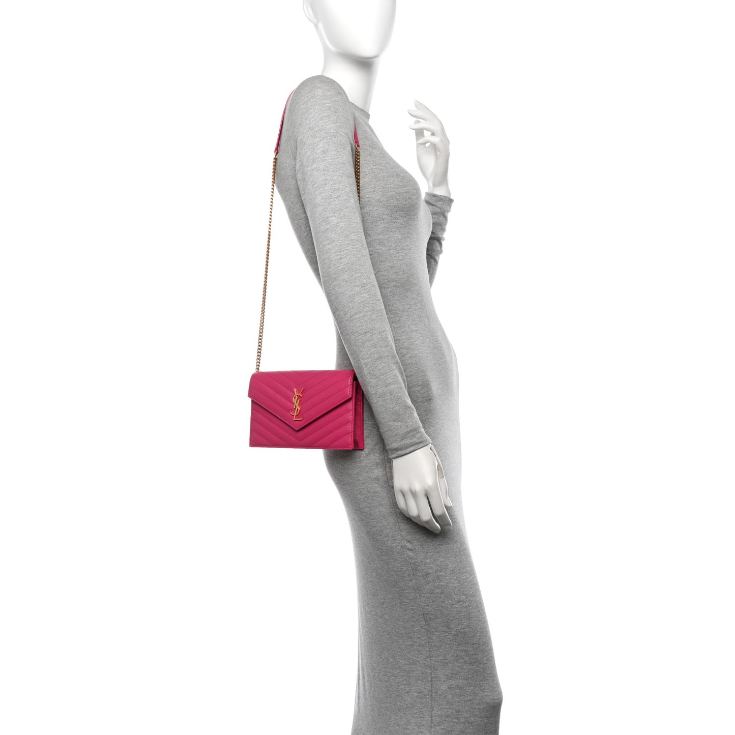 Grain De Poudre Matelasse Chevron Monogram Envelope Chain Wallet Fresh Fuchsia