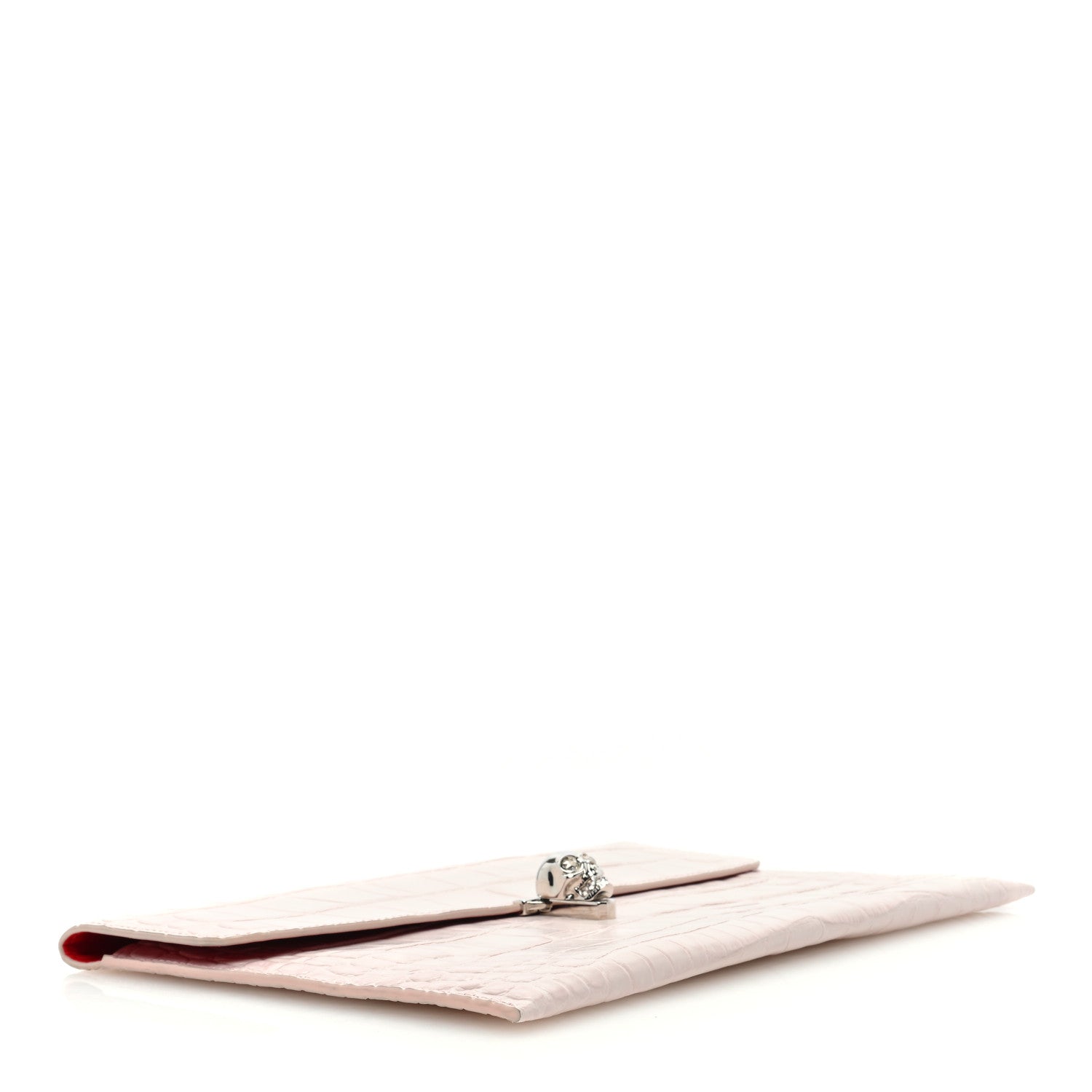 Alexander McQueen Calfskin Crocodile Embossed Skull Envelope Clutch Pink 4 of 7