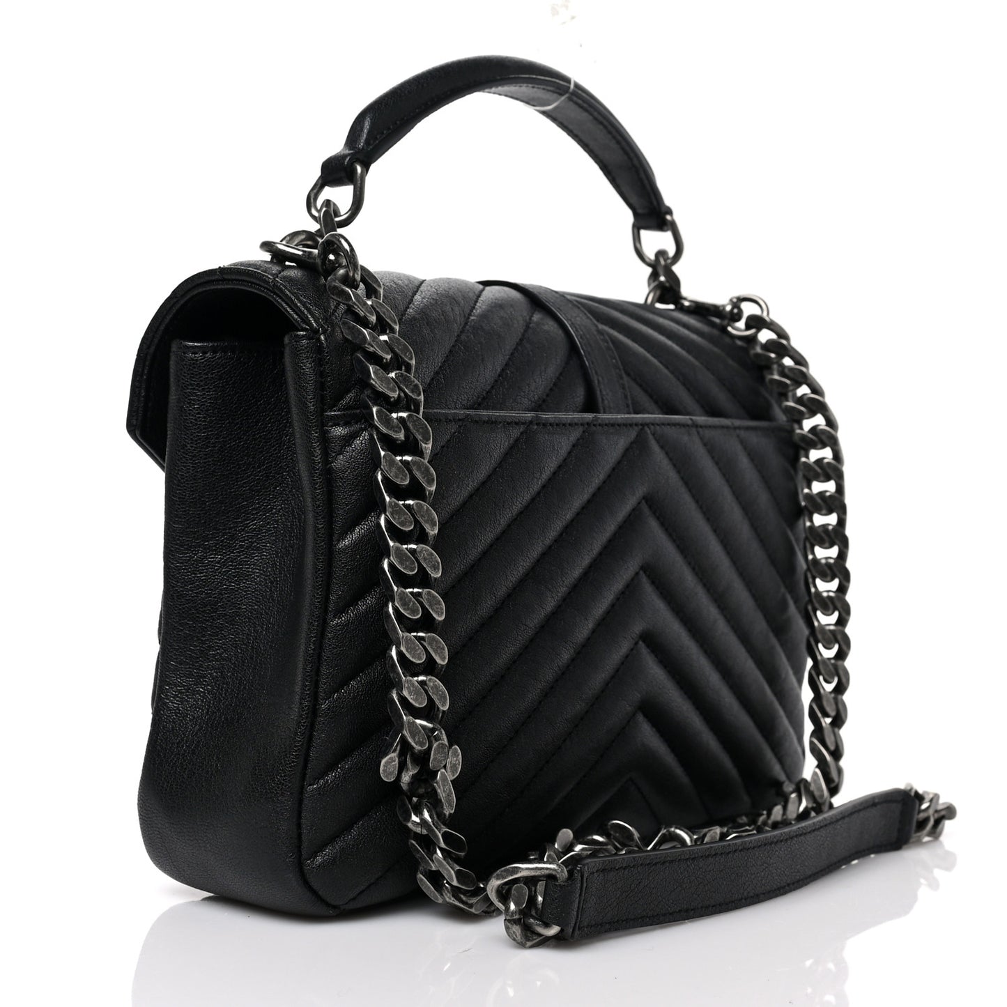 Sheepskin Matelasse Chevron Monogram Medium College Bag Black