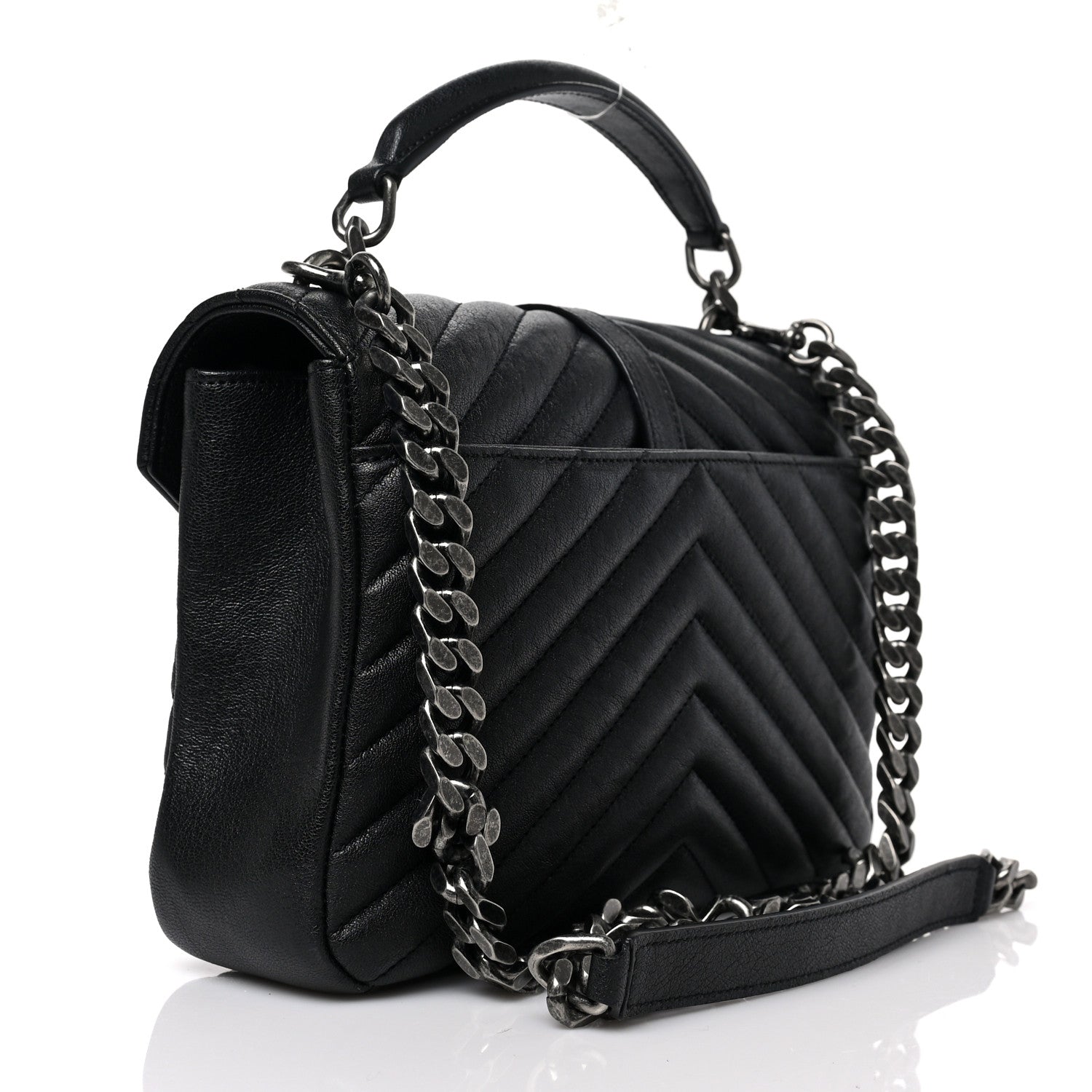 Saint Laurent Sheepskin Matelasse Chevron Monogram Medium College Bag Black 3 of 8