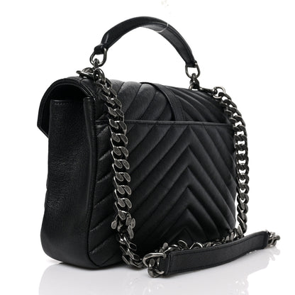 Saint Laurent Sheepskin Matelasse Chevron Monogram Medium College Bag Black 3 of 8