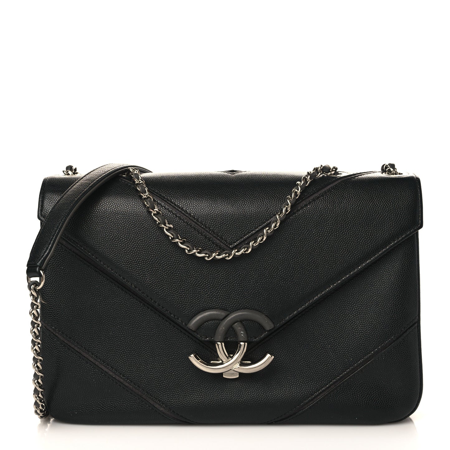Caviar Macro Chevron Single Flap Black