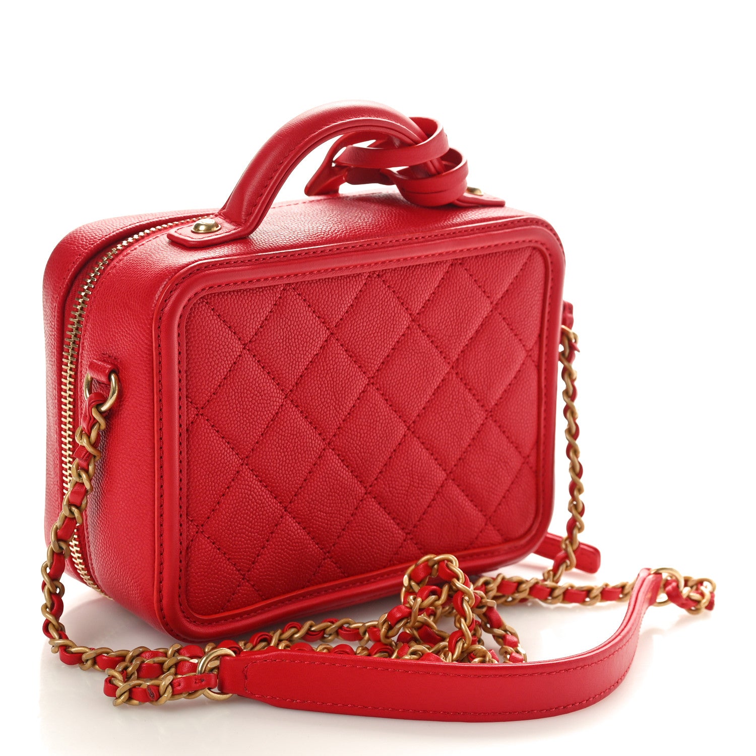 Chanel Caviar Quilted Small CC Filigree Vanity Case Red 2 of 10