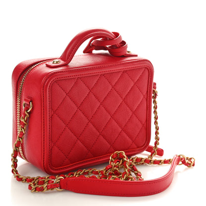Chanel Caviar Quilted Small CC Filigree Vanity Case Red 2 of 10