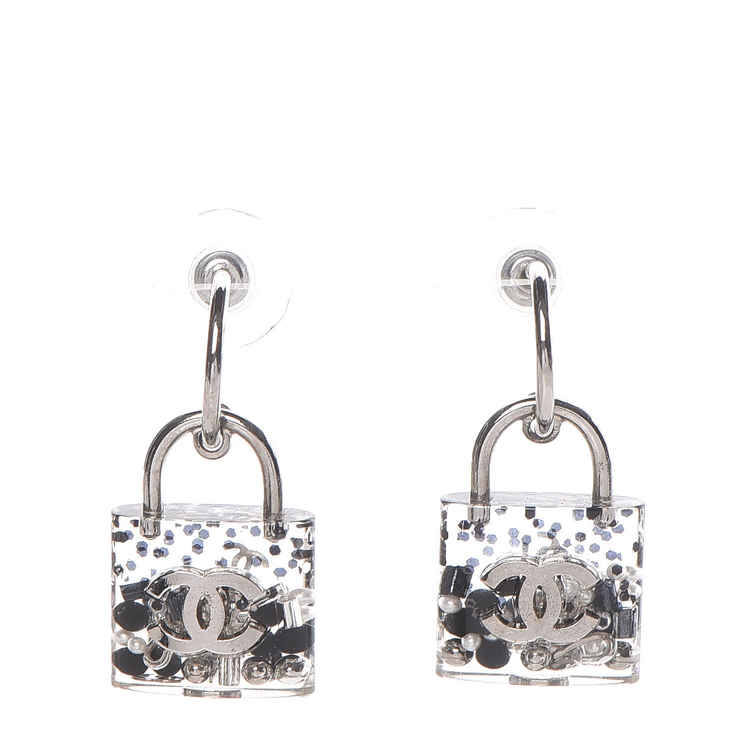 Chanel Resin Pearl CC Padlock Earrings Grey 1 of 4
