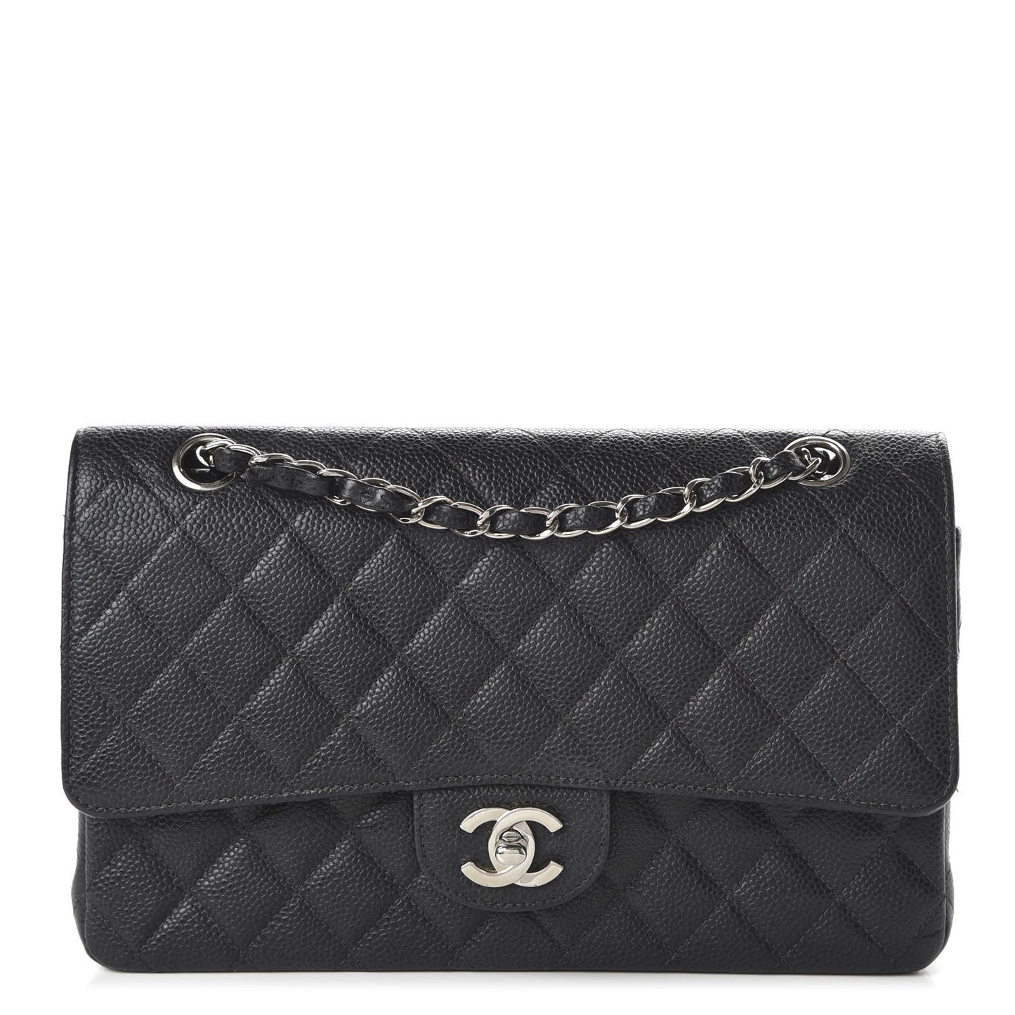 Caviar Quilted Medium Double Flap Black