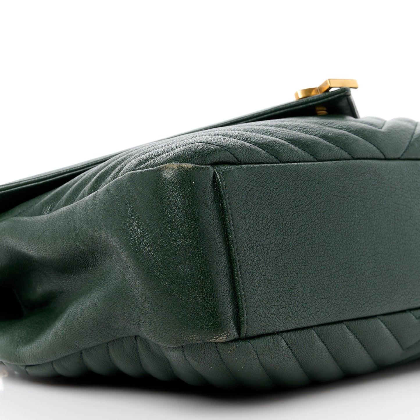 Sheepskin Matelasse Chevron Monogram Large College Satchel Dark Green