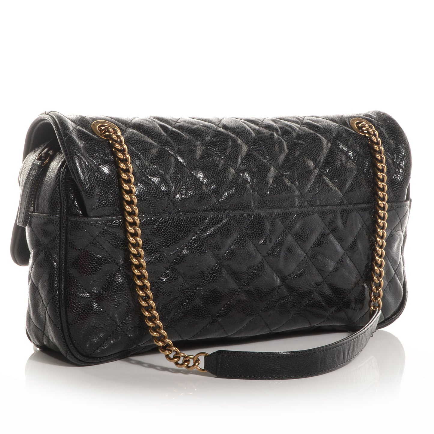Crumpled Grained Calfskin Quilted Large Shiva Flap Black