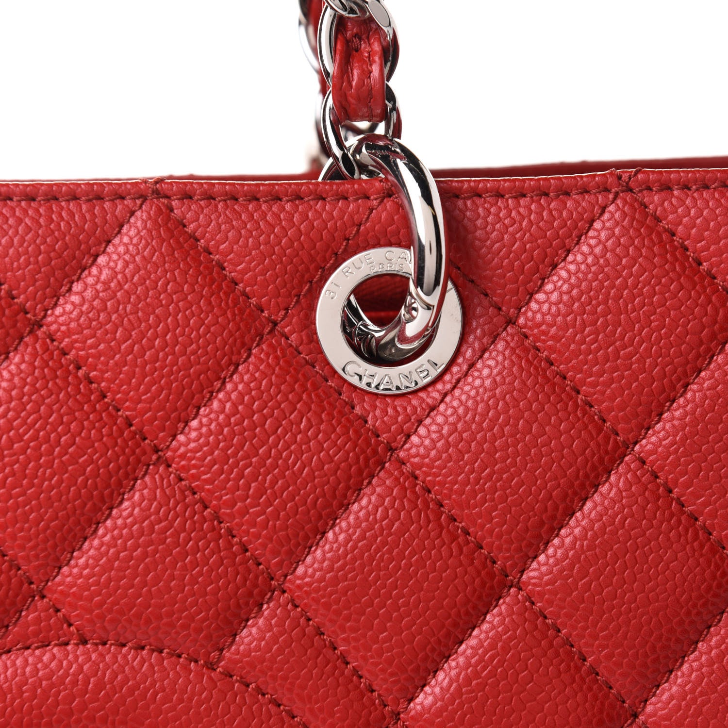 Chanel Caviar Quilted Grand Shopping Tote GST Red 8 of 10
