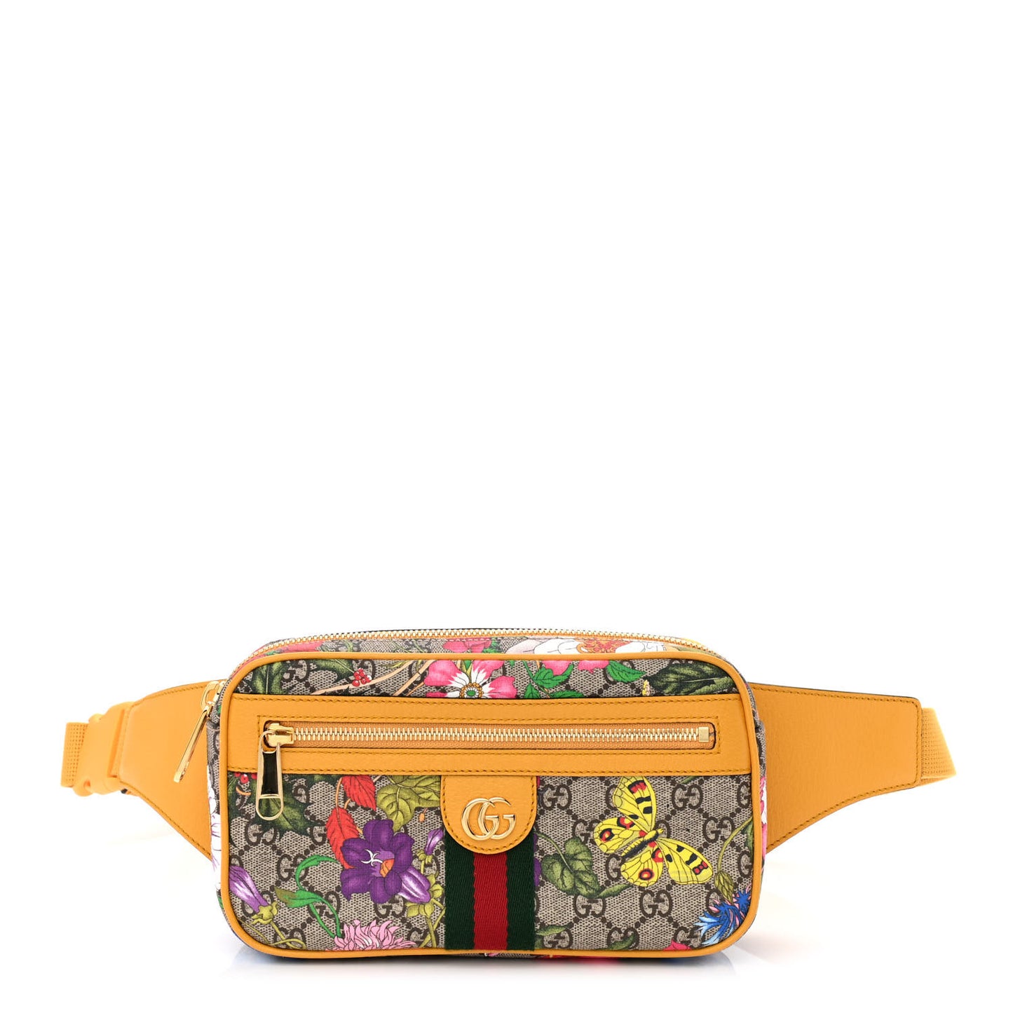 GG Supreme Monogram Flora Medium Ophidia Belt Bag Beige Multicolor Crop