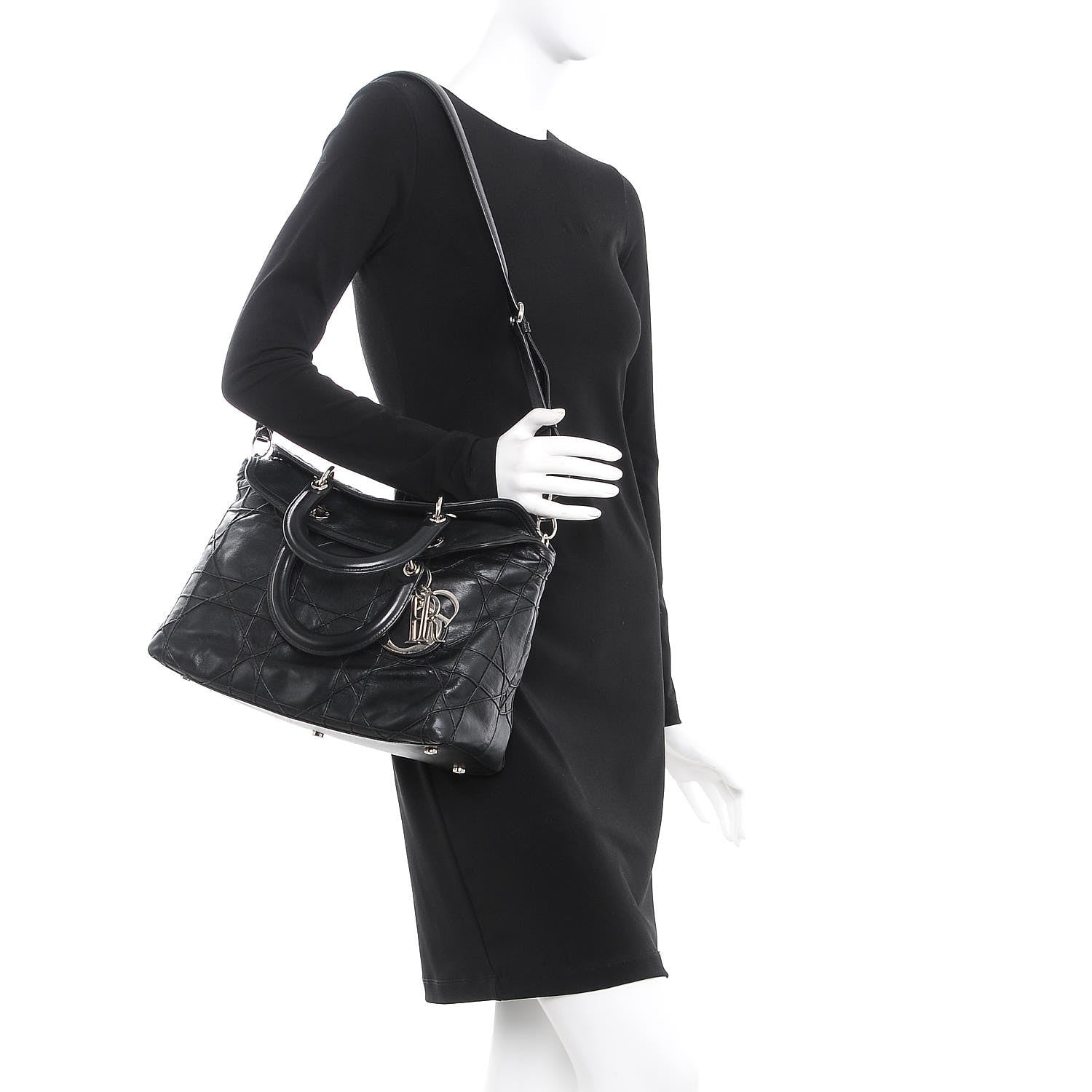 Christian Dior Lambskin Cannage Medium Granville Tote Black 2 of 8