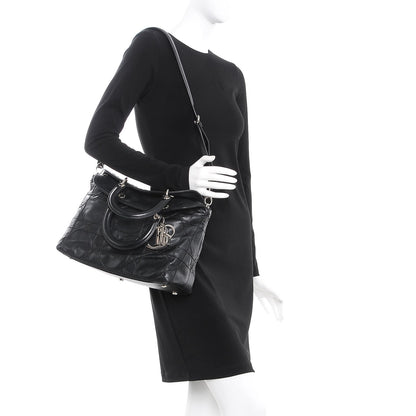 Christian Dior Lambskin Cannage Medium Granville Tote Black 2 of 8
