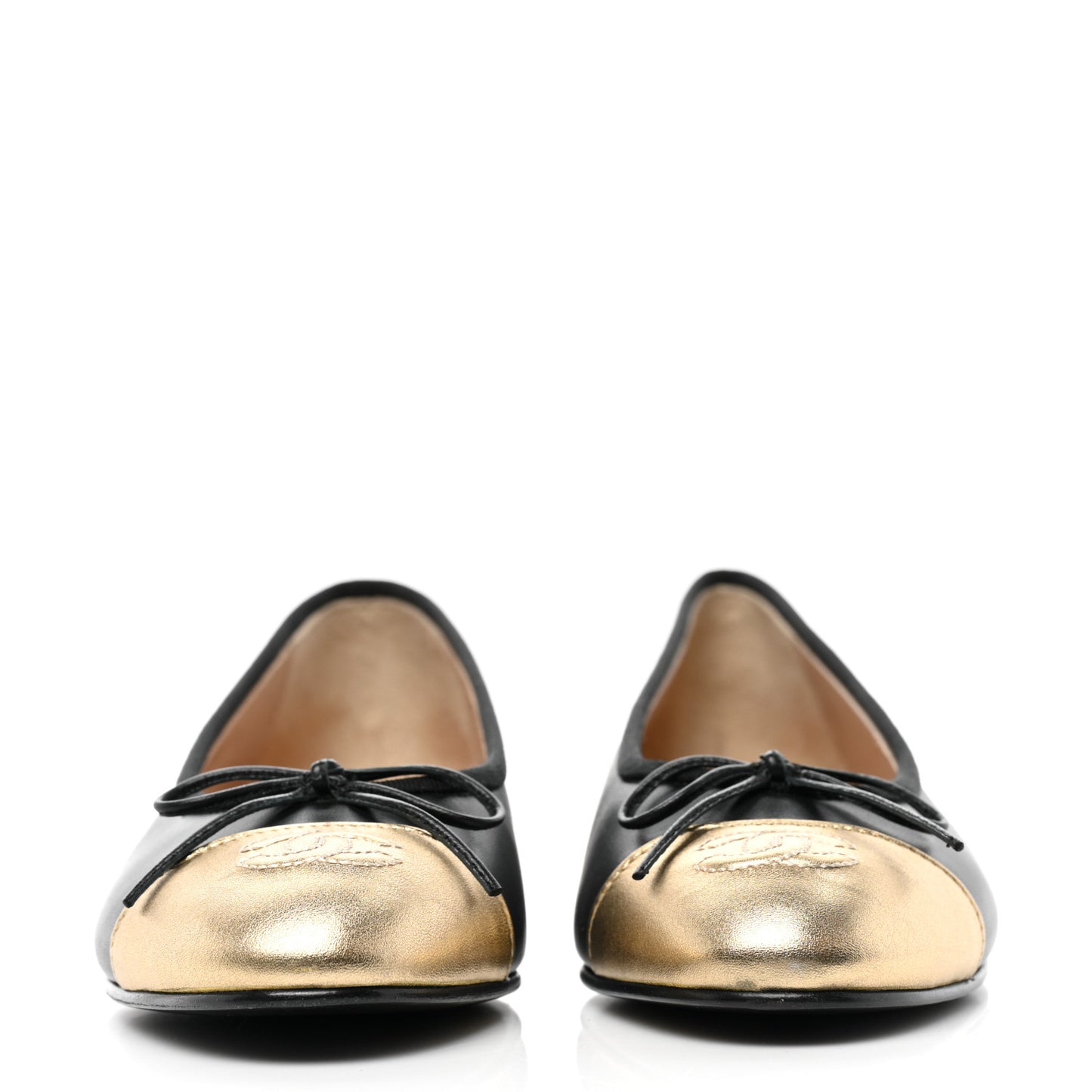 Lambskin Cap Toe Ballerina Flats 37.5 Black Gold