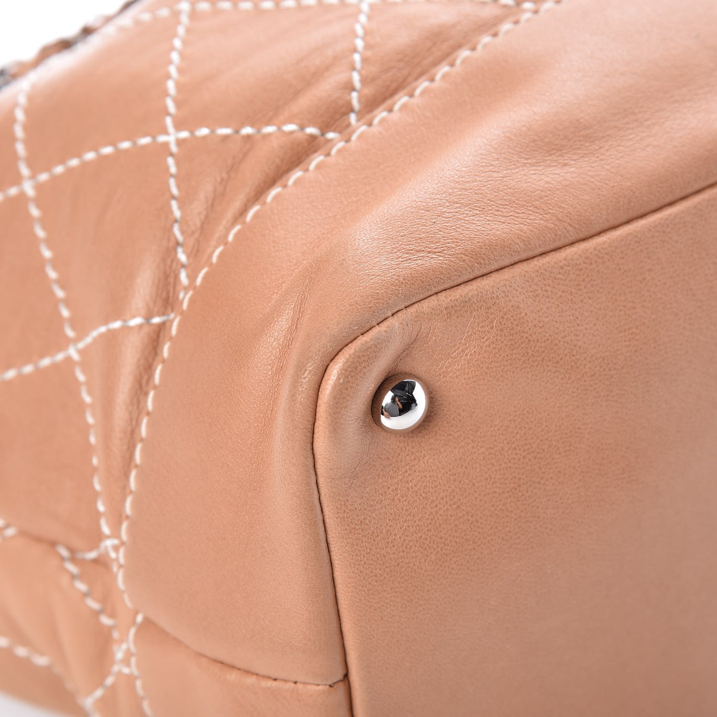 Lambskin Contrast Stitch Small Drawstring Tote Camel