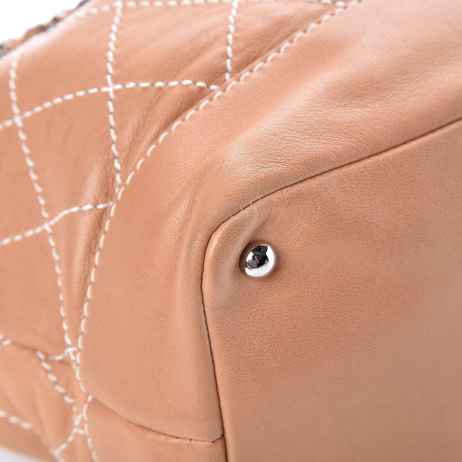 Chanel Lambskin Contrast Stitch Small Drawstring Tote Camel 10 of 13