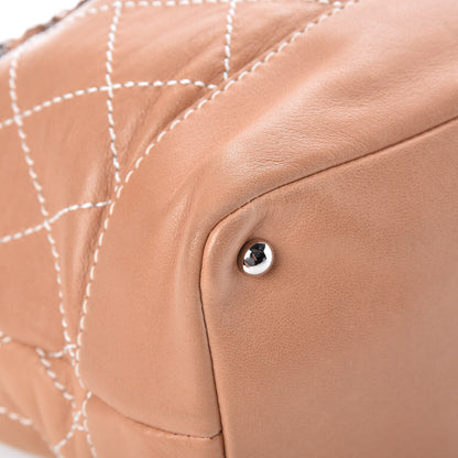 Chanel Lambskin Contrast Stitch Small Drawstring Tote Camel 10 of 13