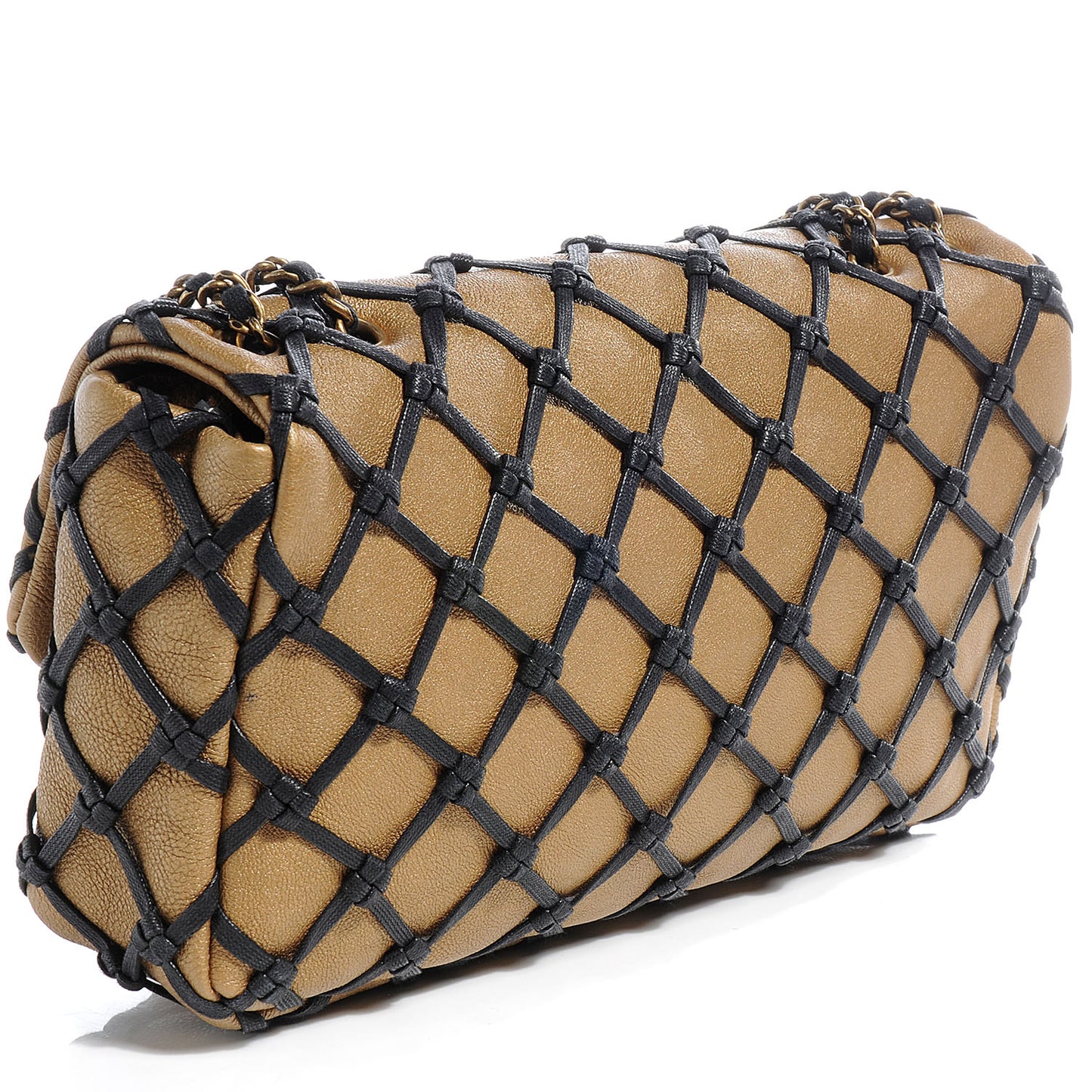 Calfskin Canebiers Medium Net Flap Dark Gold