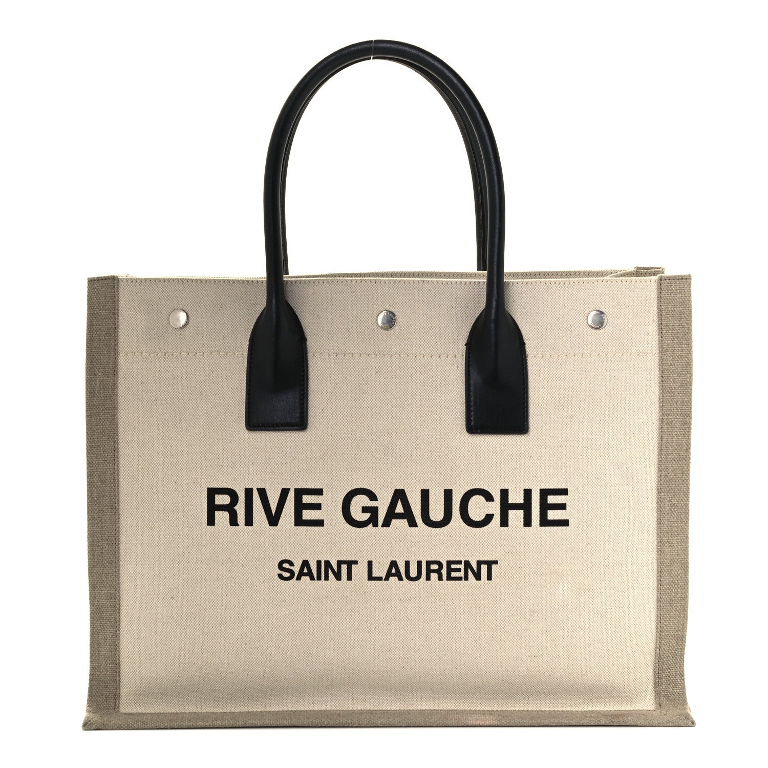 Saint Laurent Linen Calfskin Small Rive Gauche Tote Greggio Natural 1 of 10