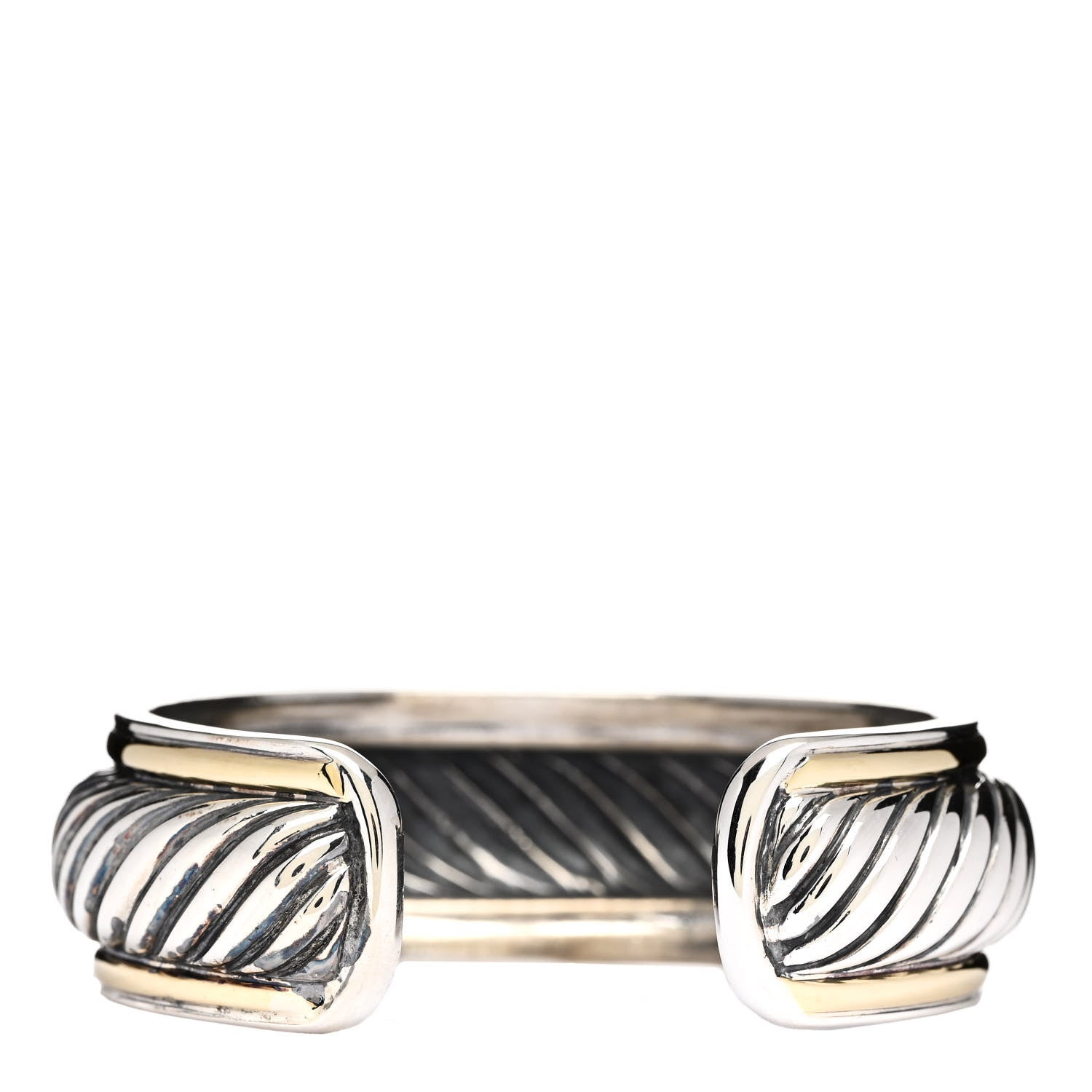David Yurman Sterling Silver 18K Yellow Gold Sculpted Cable Cuff Bracelet 2 of 3