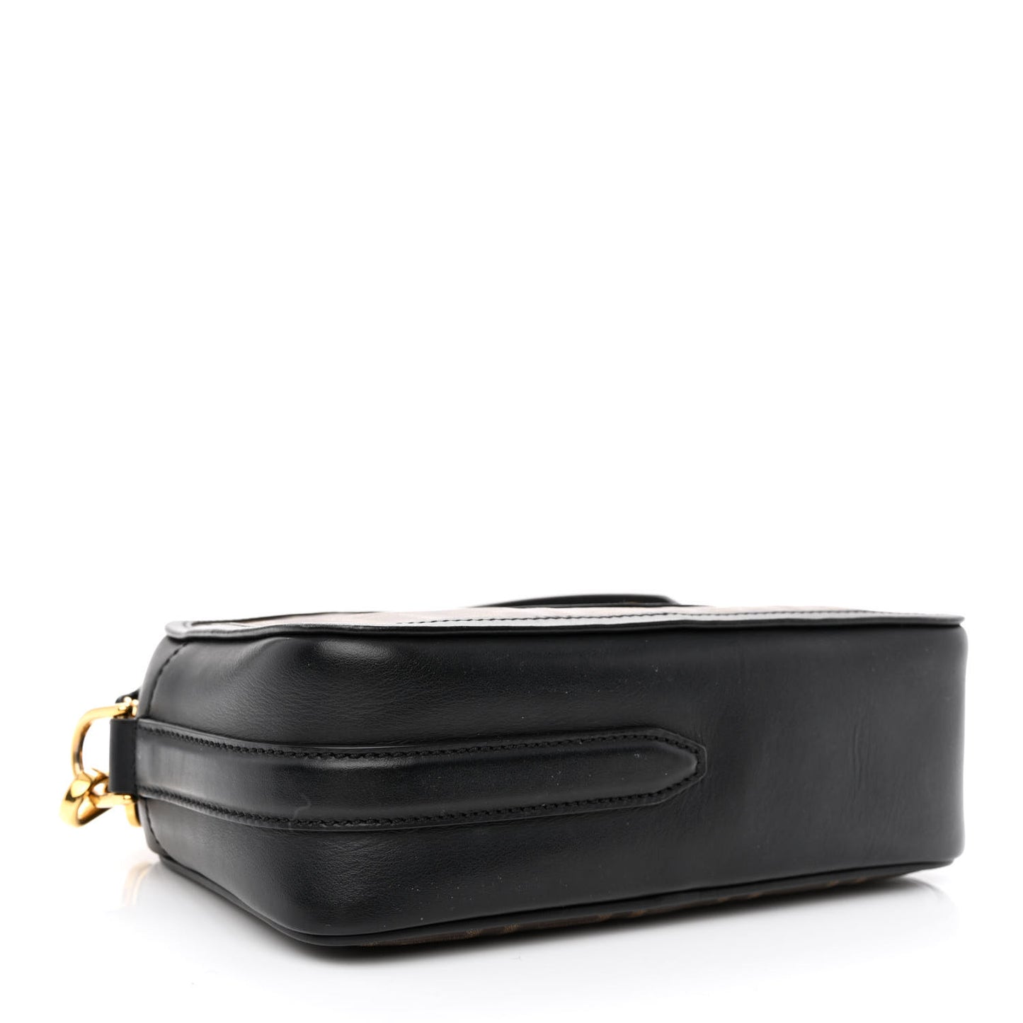 Glazed Fabric Vitello Century F is Fendi FF 1974 Stamp Patch Camera Case Mogano Panna Black