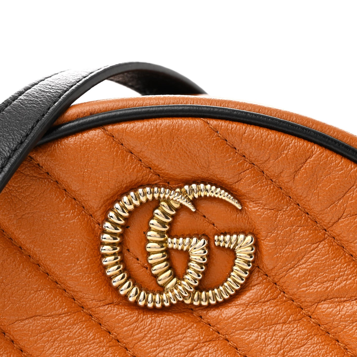 Azalea Calfskin Matelasse Diagonal Mini Torchon GG Marmont Round Shoulder Bag Cognac Black
