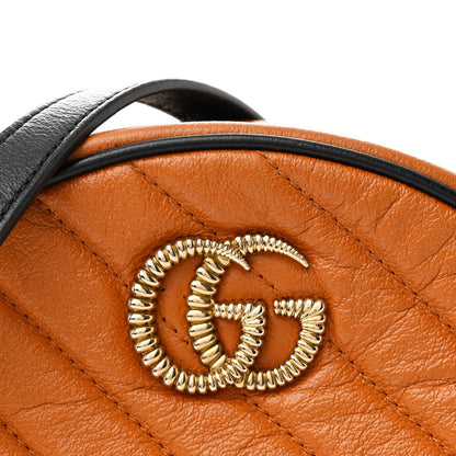 Gucci Azalea Calfskin Matelasse Diagonal Mini Torchon GG Marmont Round Shoulder Bag Cognac Black 8 of 11