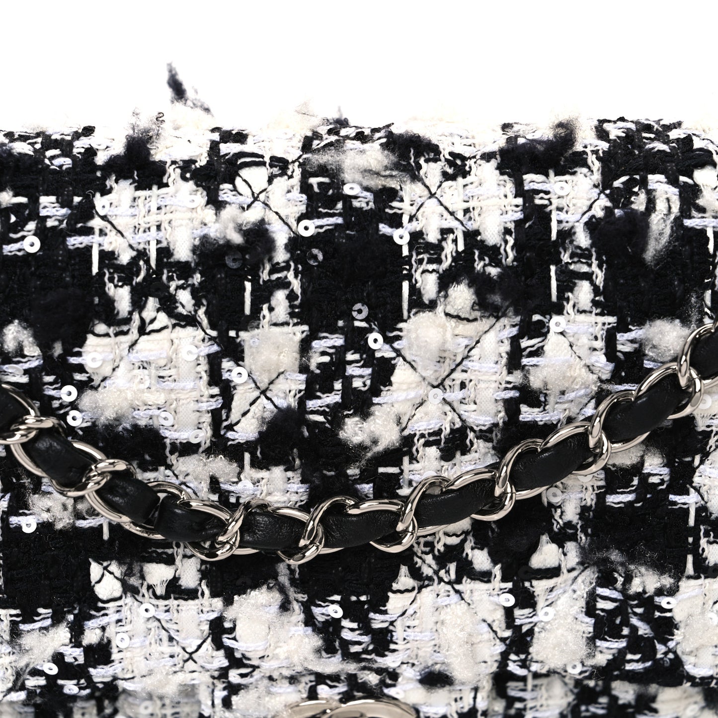 Tweed Quilted Medium Double Flap Black Ecru White