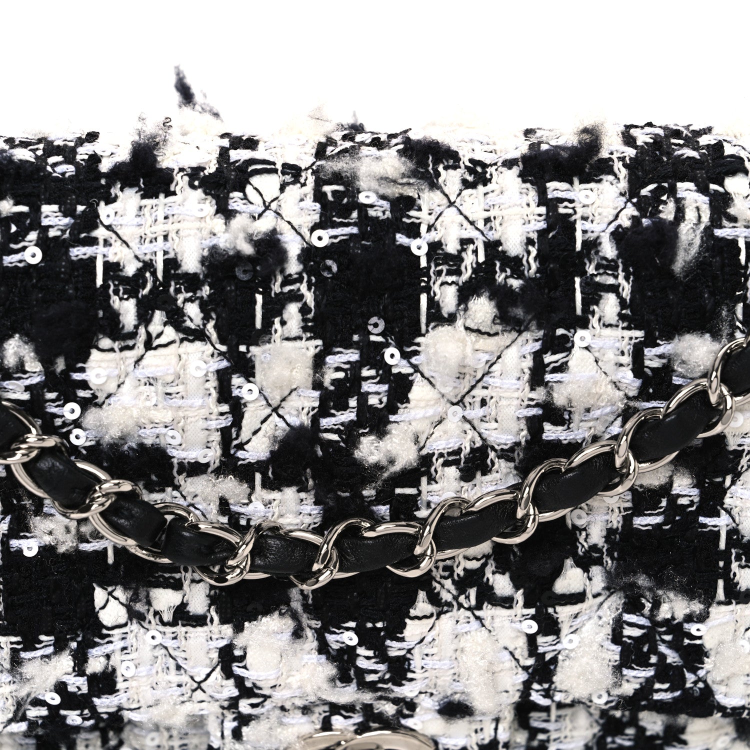 Chanel Tweed Quilted Medium Double Flap Black Ecru White 8 of 13