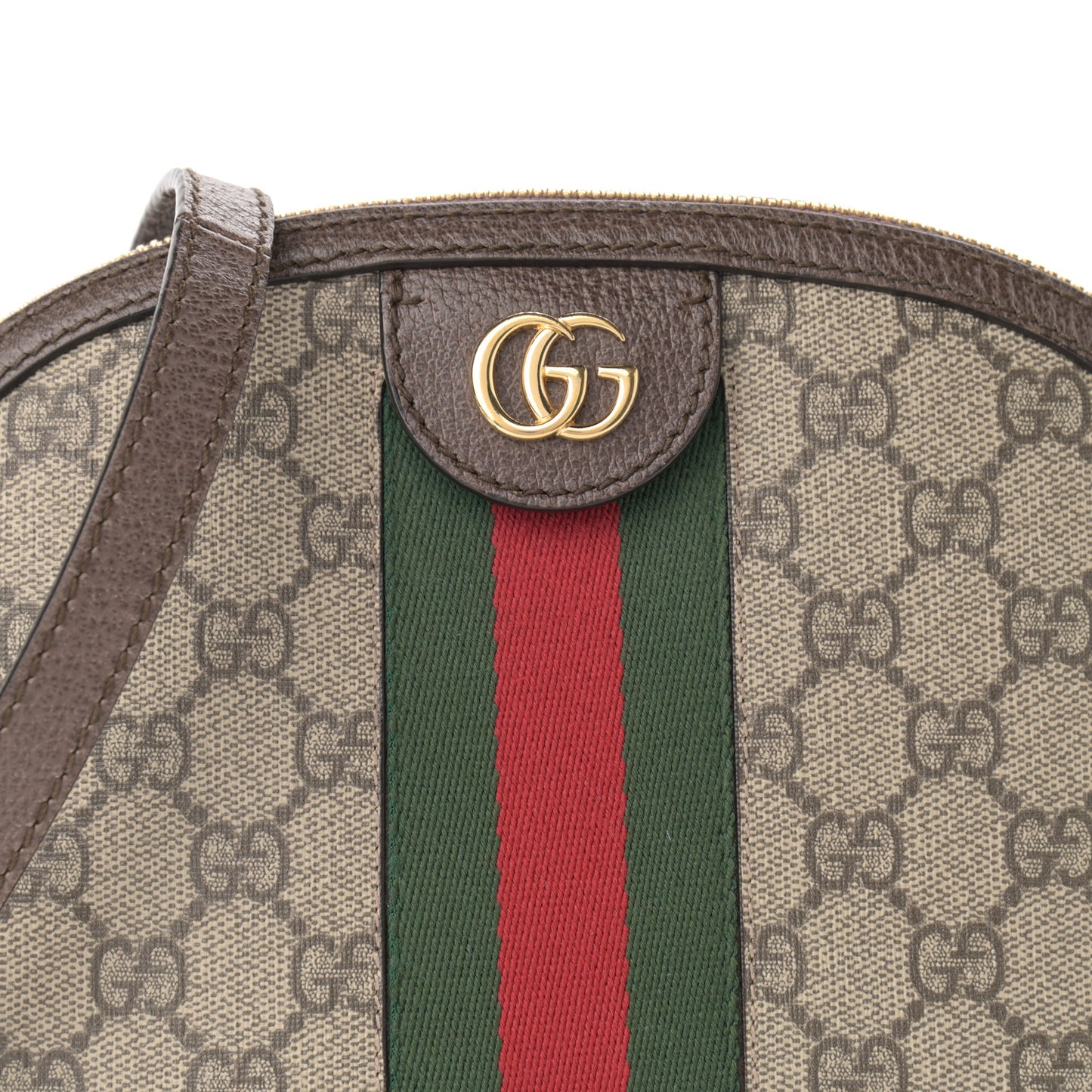 GG Supreme Monogram Textured Dollar Calfskin Web Small Ophidia Dome Shoulder Bag Beige Ebony New Acero