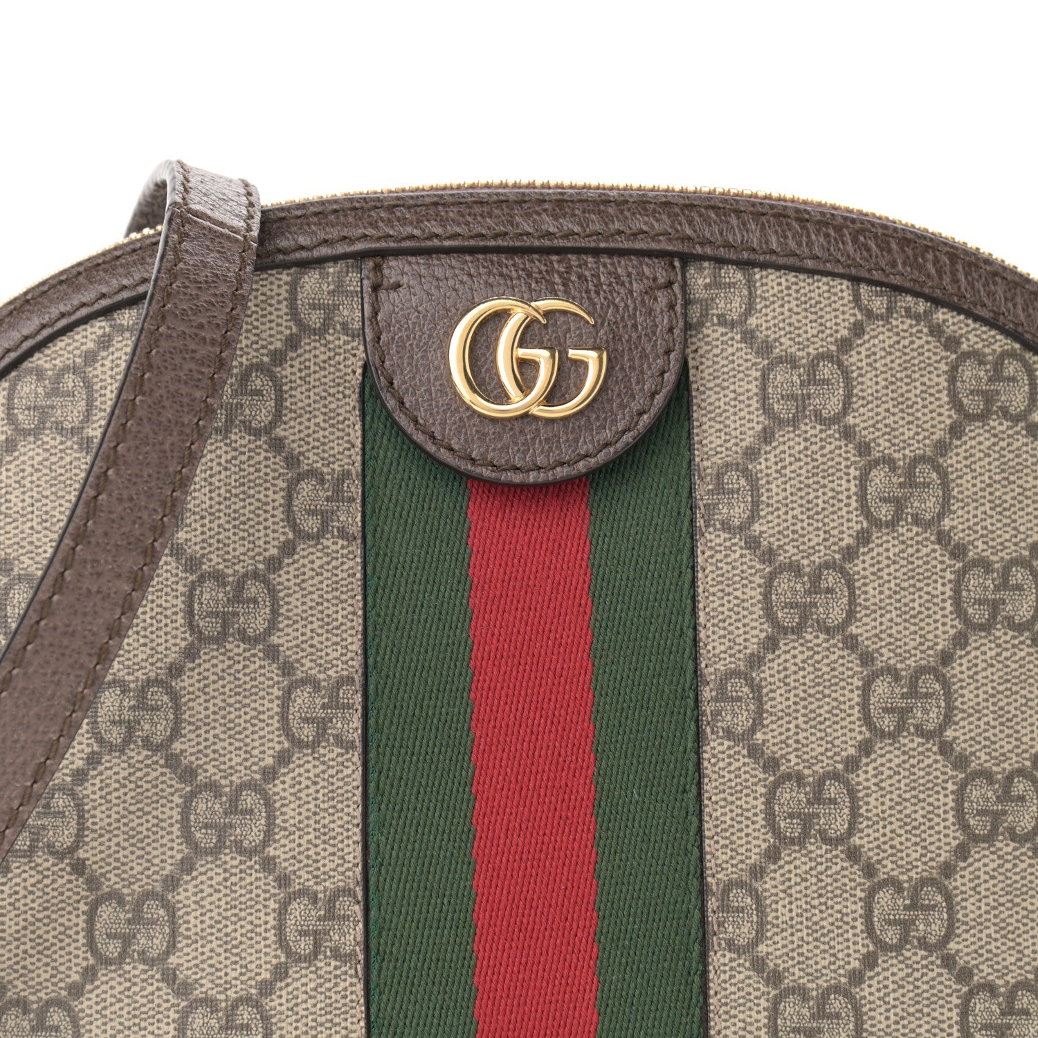 Gucci GG Supreme Monogram Textured Dollar Calfskin Web Small Ophidia Dome Shoulder Bag Beige Ebony New Acero 8 of 12