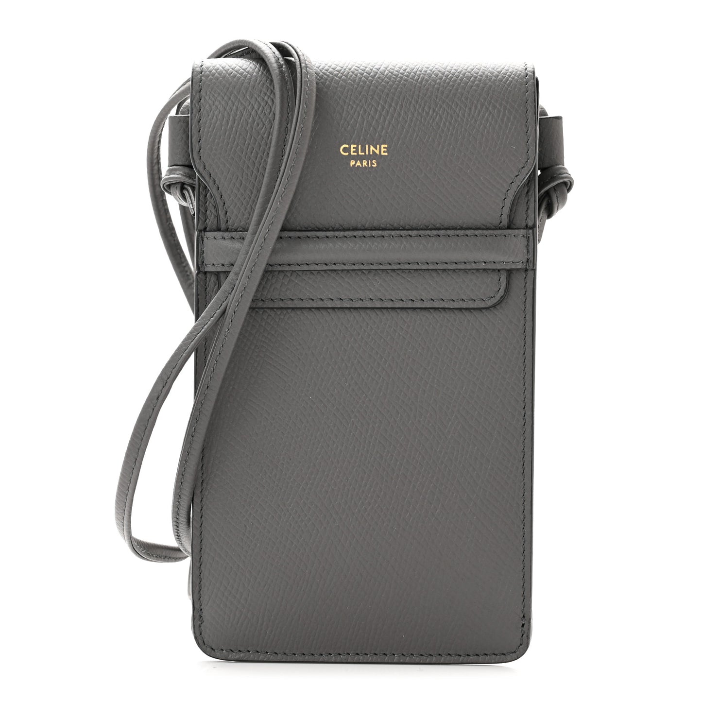 Grained Calfskin Phone Pouch With Flap Grey