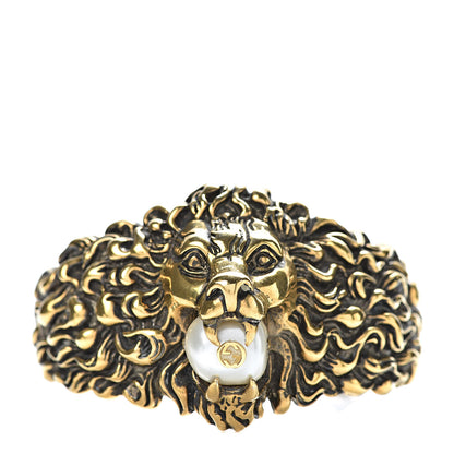 Gucci Metal Pearl Lion Head Cuff Bracelet 18 Aged Gold 1 of 7