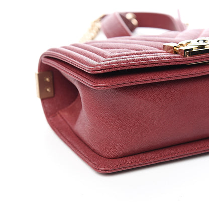 Chanel Caviar Chevron Quilted Small Boy Flap Dark Red 7 of 9