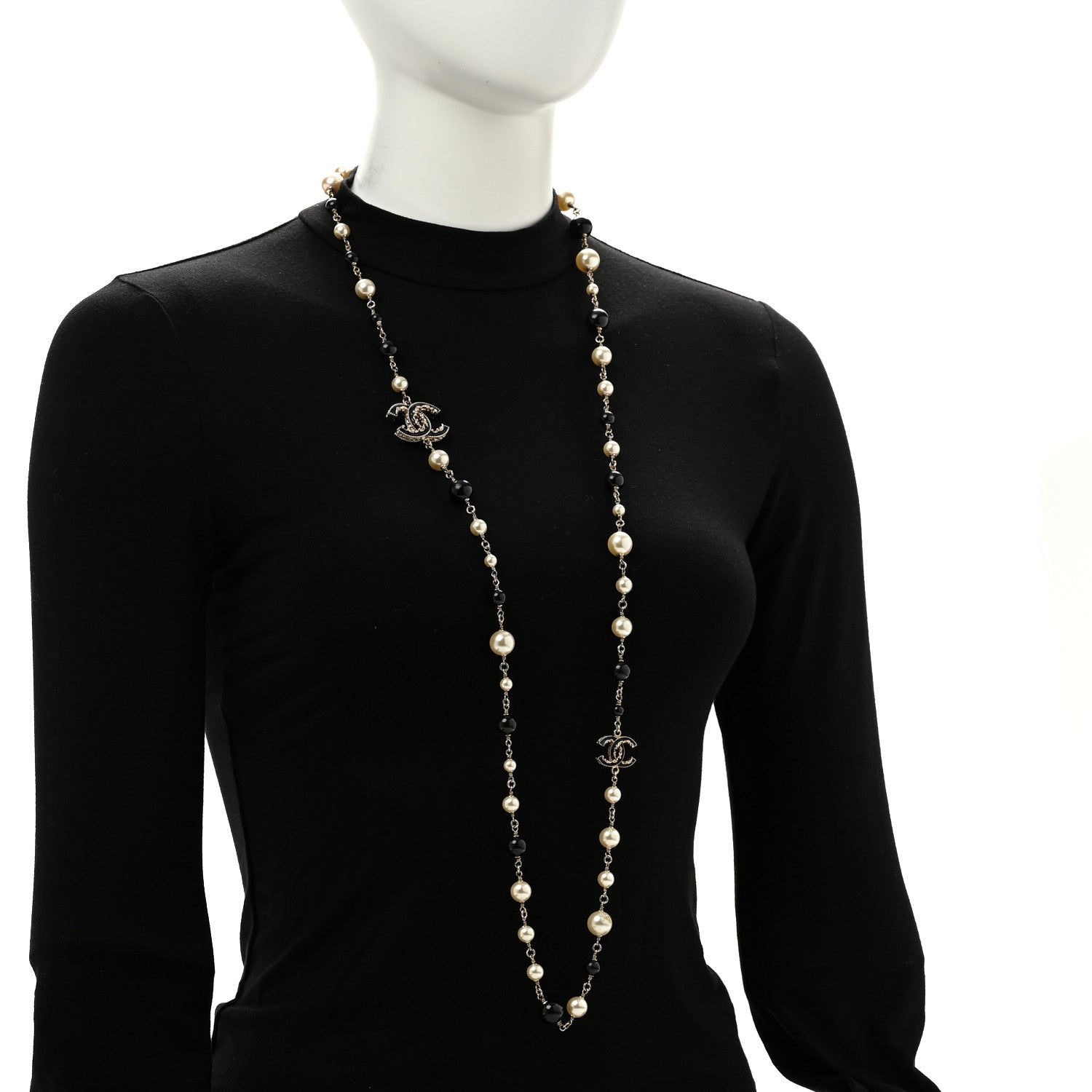 Chanel Pearl Bead Enamel CC Baroque Long Necklace Black Gold 2 of 6