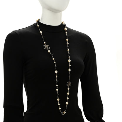 Chanel Pearl Bead Enamel CC Baroque Long Necklace Black Gold 2 of 6